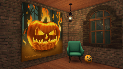 Pumpkin on Fire - Happy Halloween - RosieSoCosy Art - Painting for The Sims 4