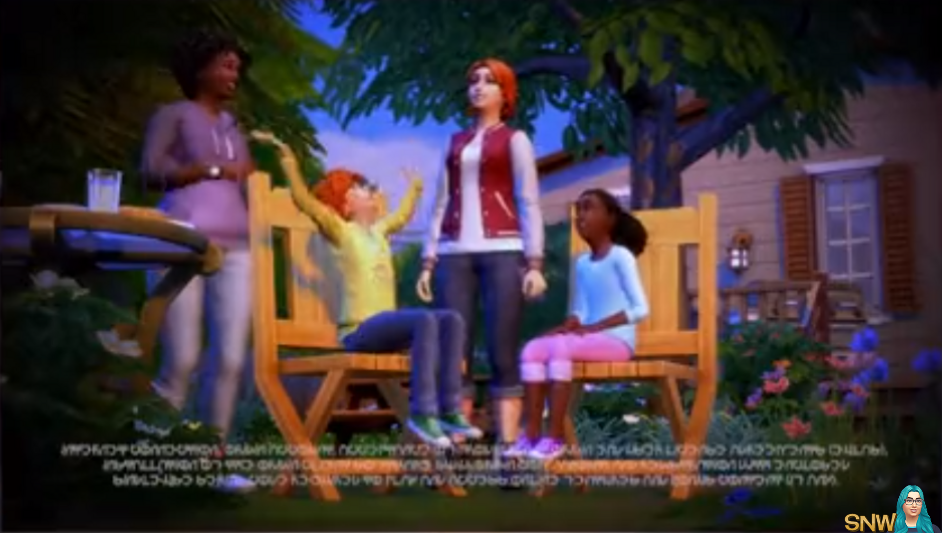 STAY UP in The Sims - Kids in backyard, sitting and laughing